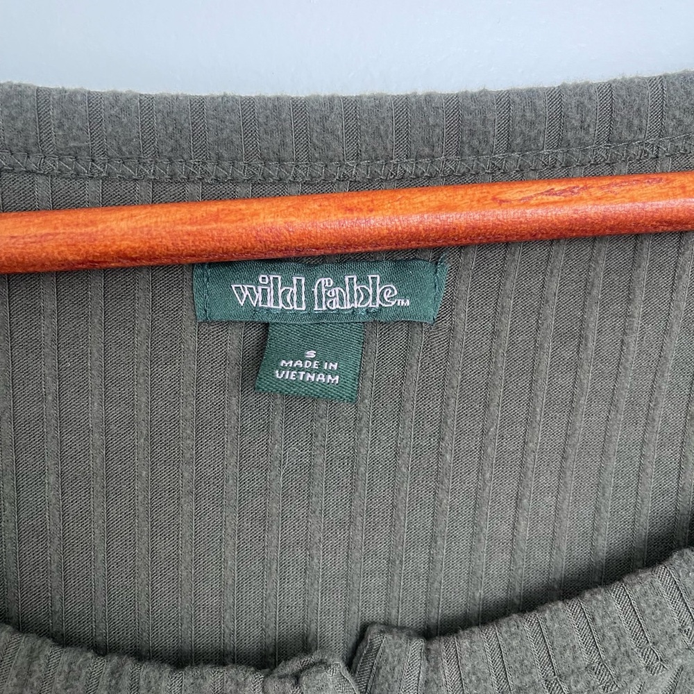 Olive Ribbed Button Sweater - Picture 2 of 4